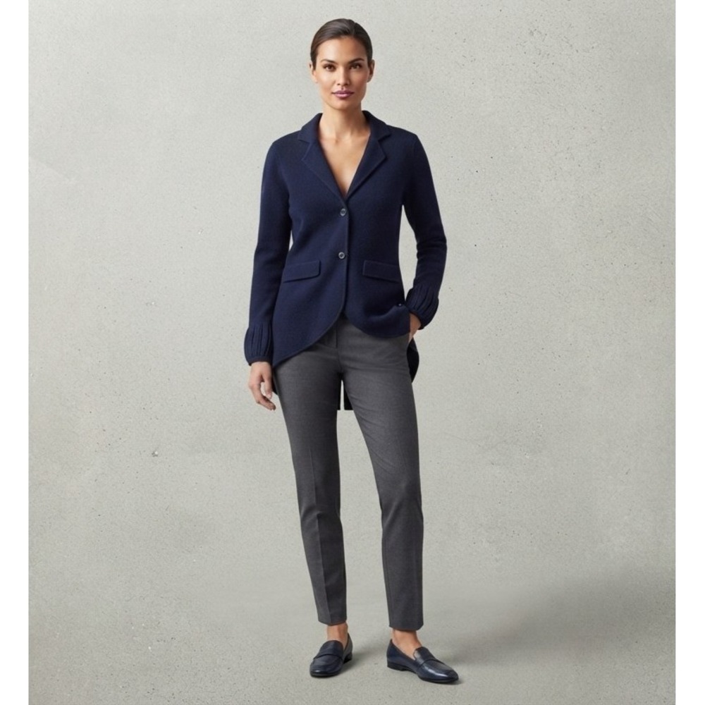 RAFFI Cashmere Cardigan Blazer Womens L Navy Blue Collar Asymmetric High-Low